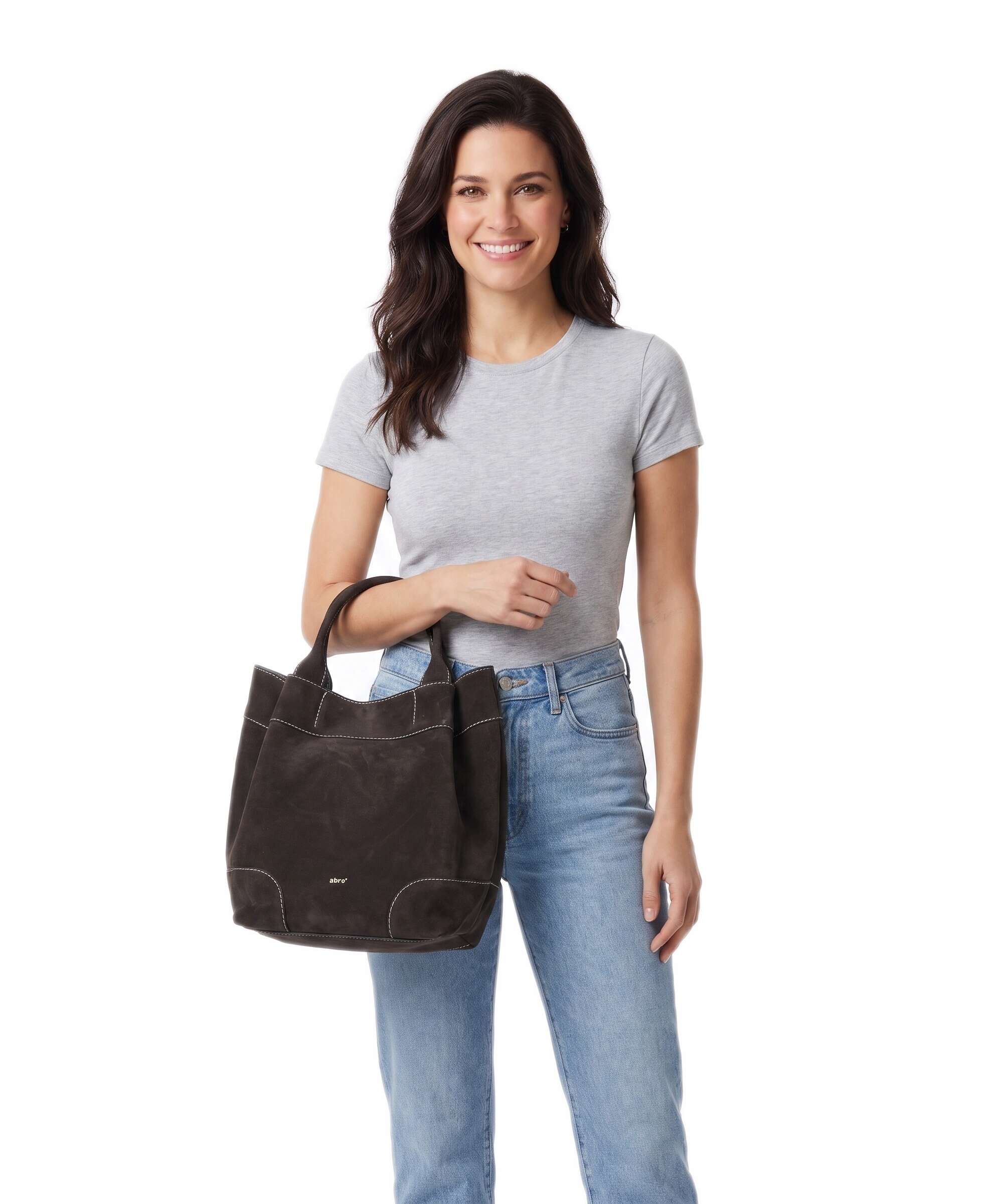 Abro Suede Essential Medium Handtas dark brown - Image 3