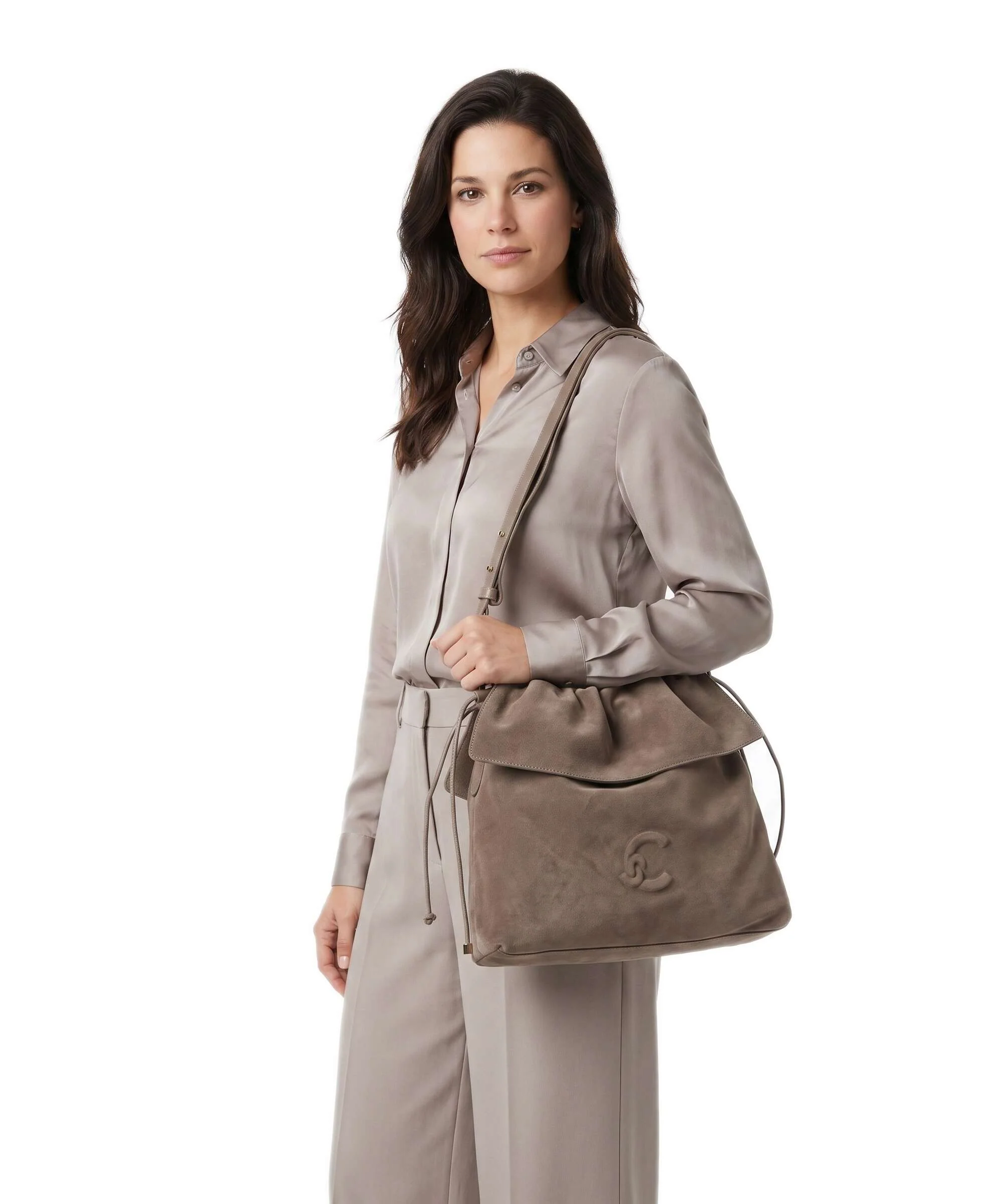 Coccinelle Lidia Suede Hobo tas warm taupe - Image 3