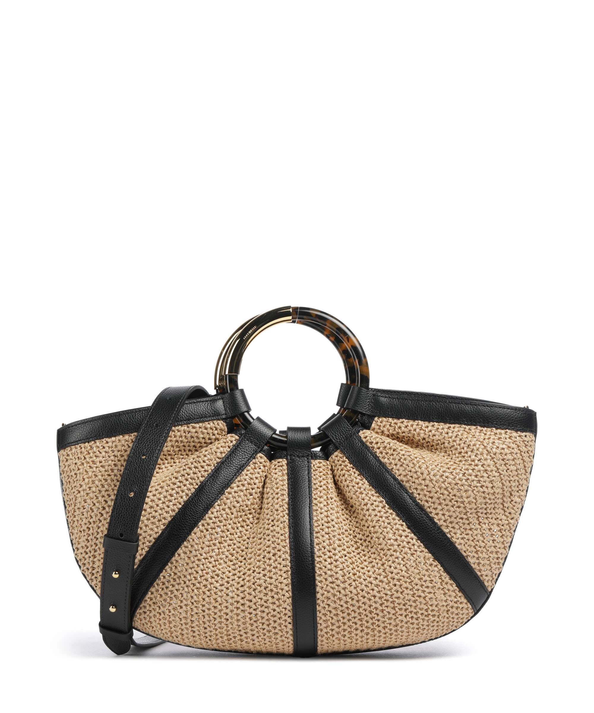 Coccinelle Shell Straw Handtas natural/noir