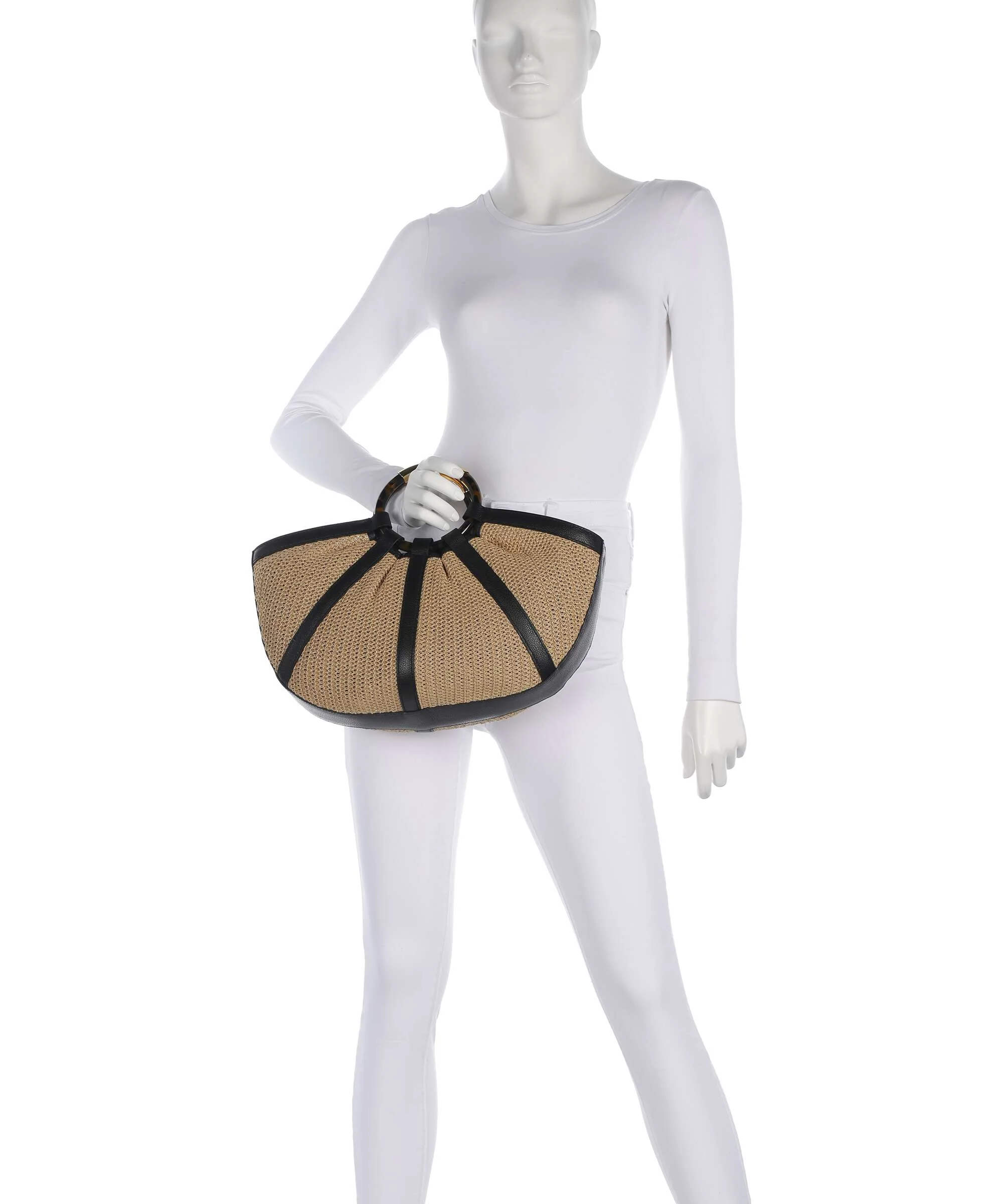 Coccinelle Shell Straw Handtas natural/noir - Image 3