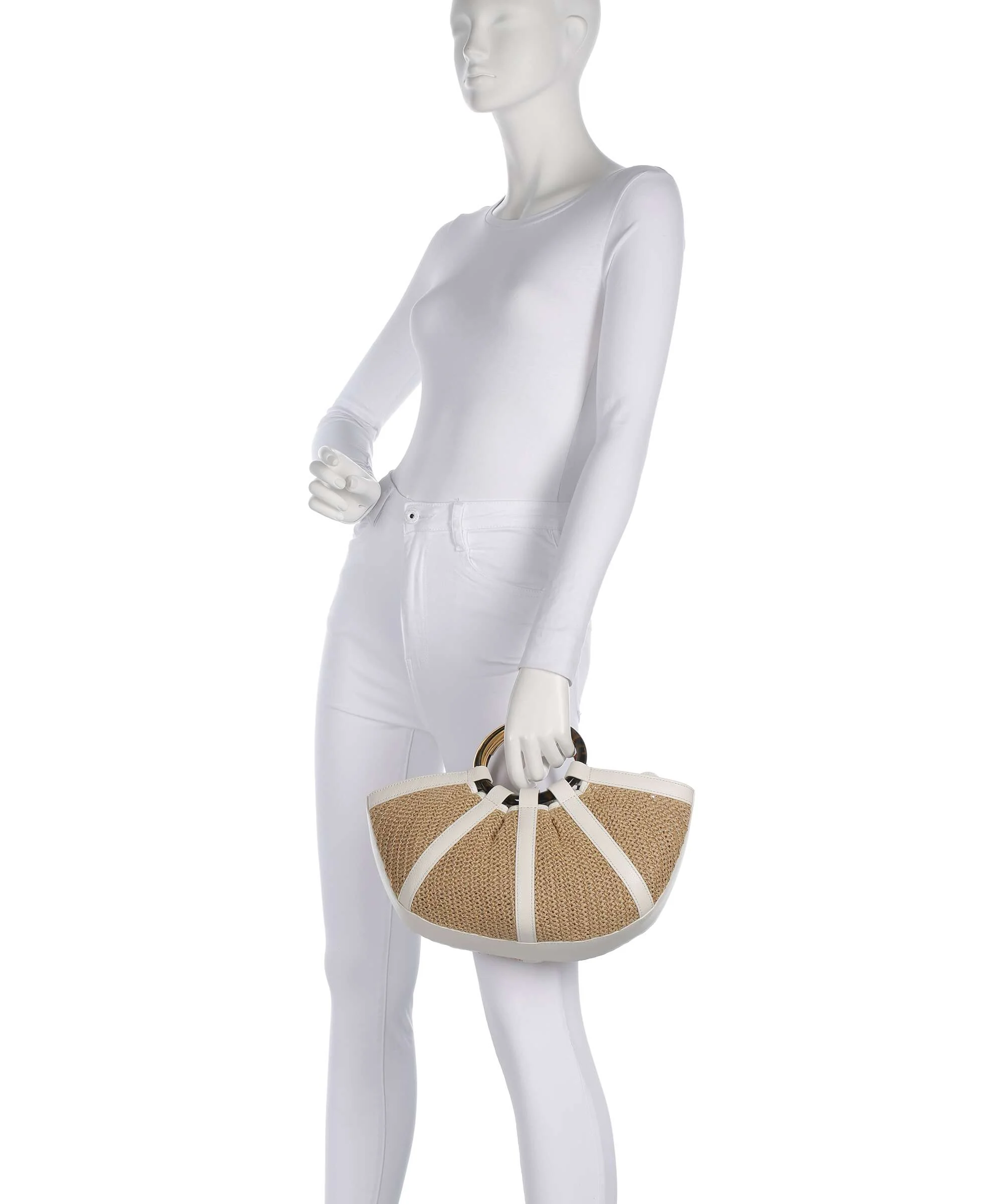 Coccinelle Shell Straw Handtas natural/pearl - Image 3