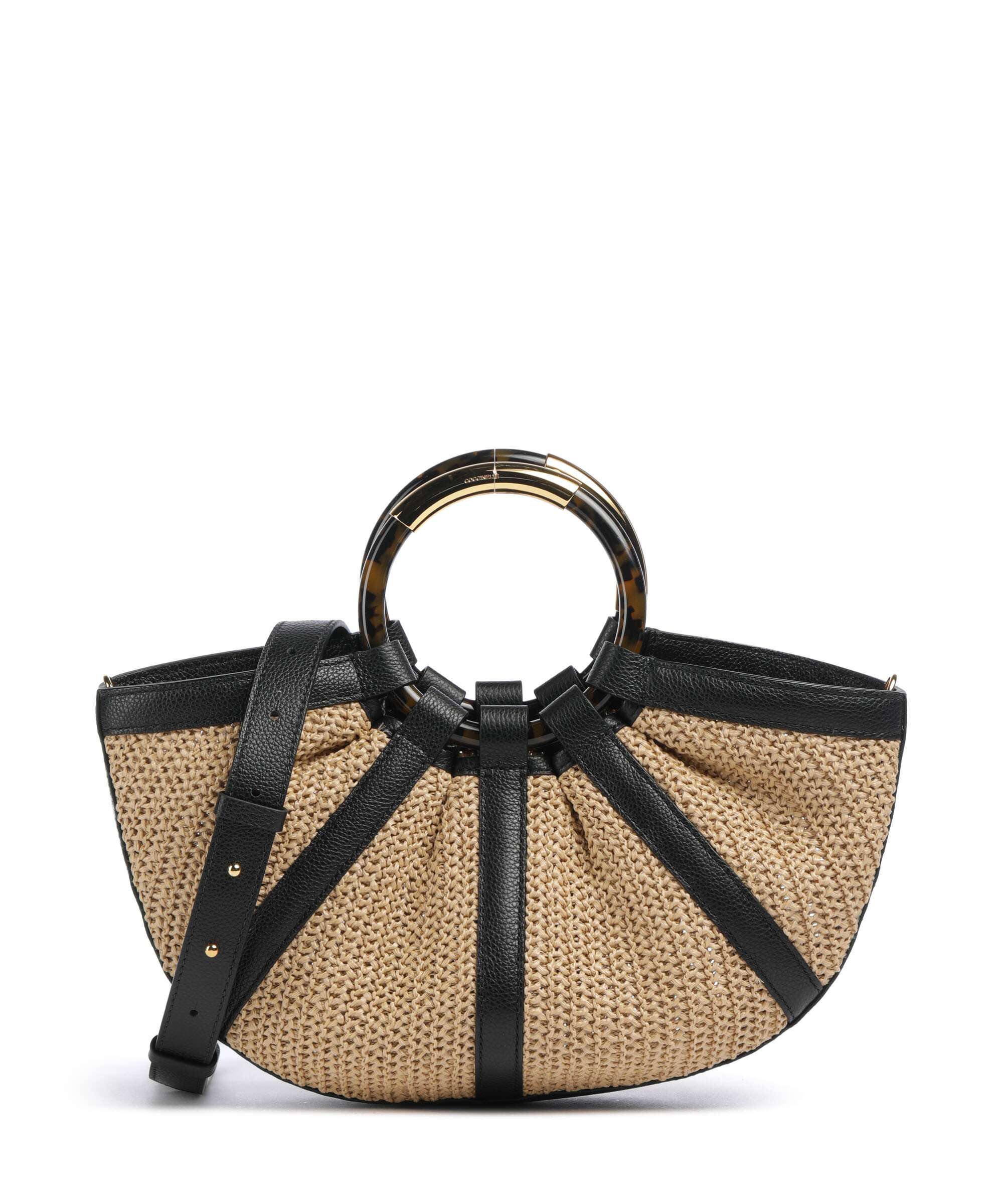 Coccinelle Shell Straw Handtas natural/noir