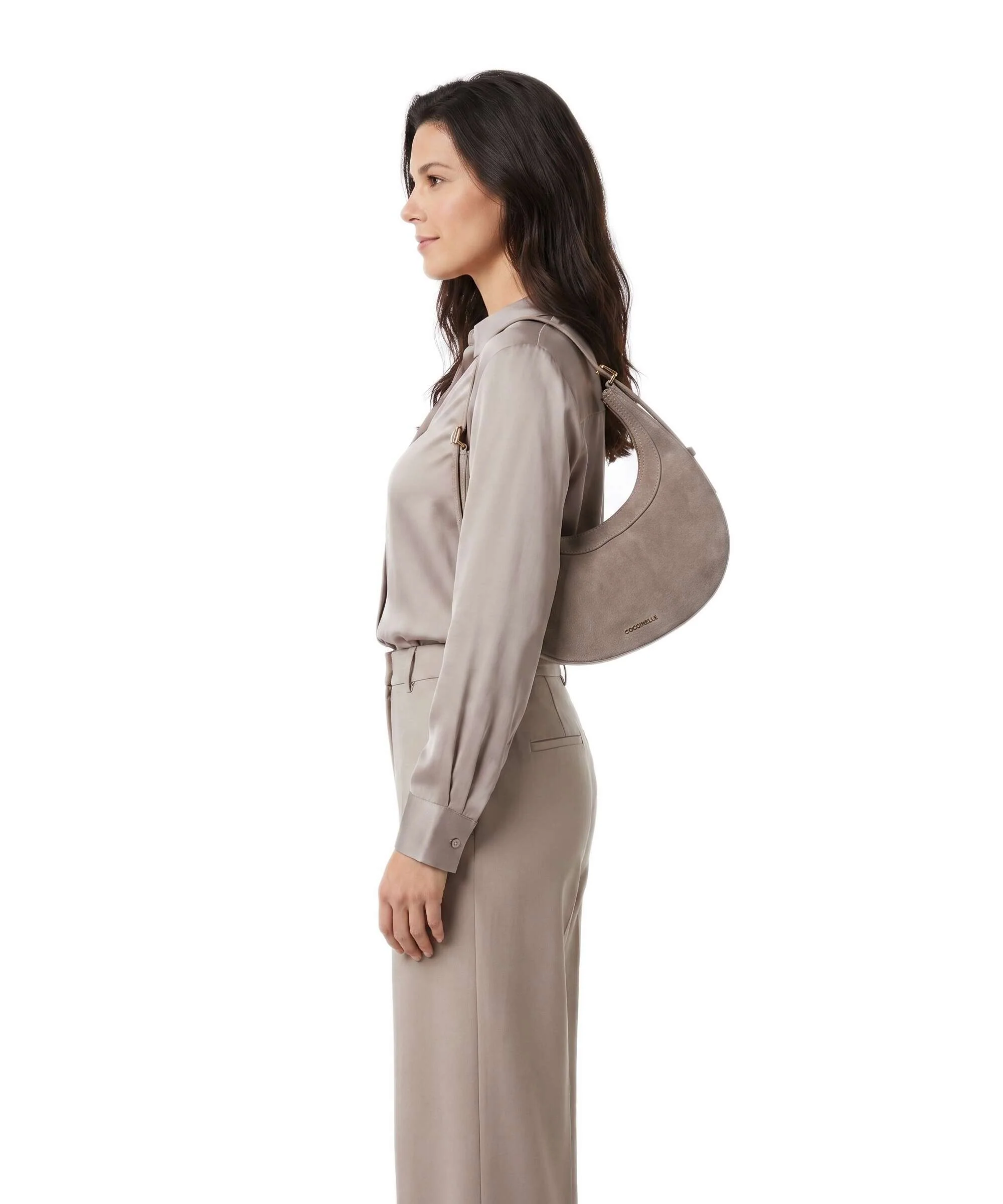 Coccinelle Whisper Suede Schoudertas warm taupe - Image 3