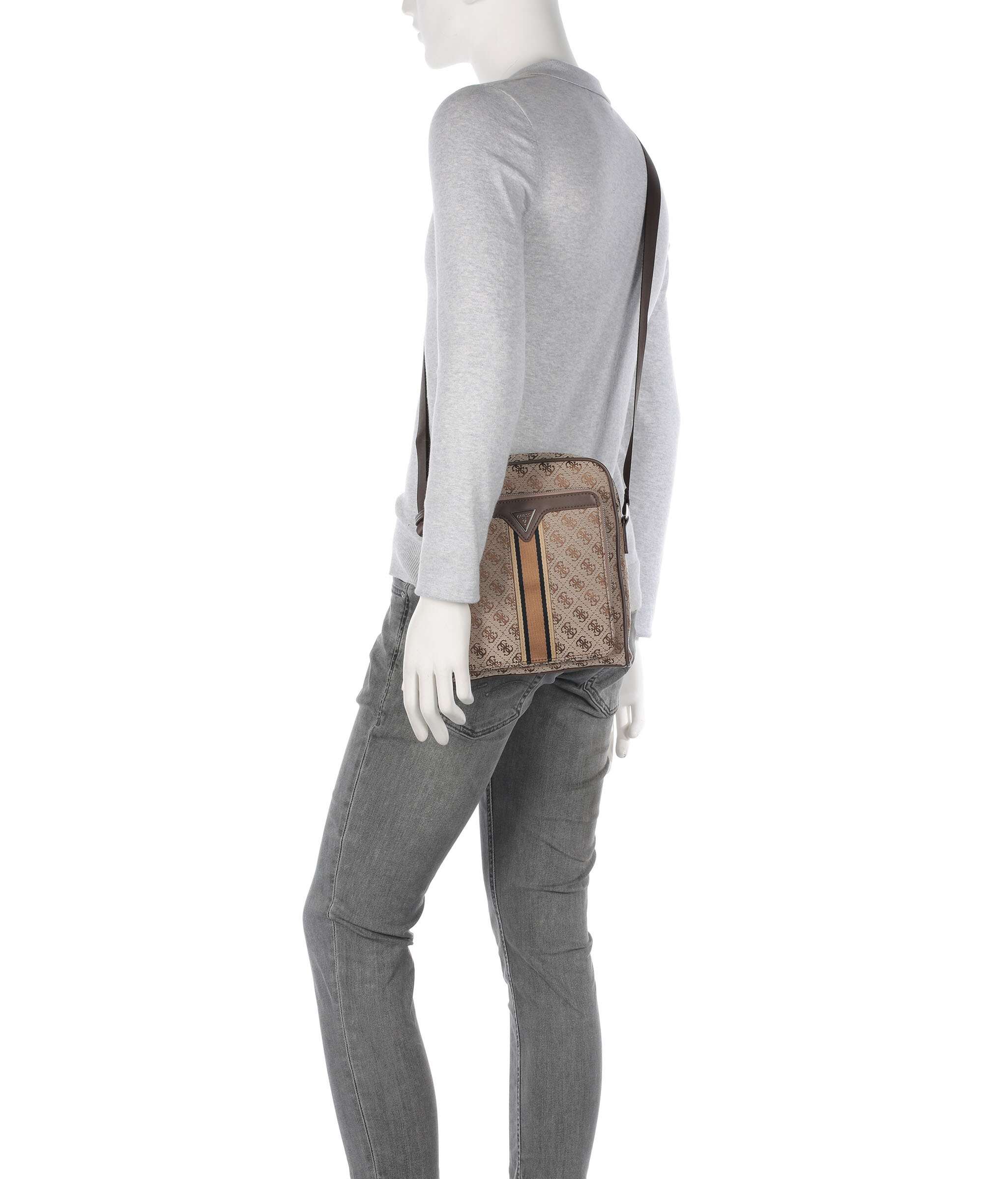 Guess Milano 4G Jacquard Stripe Crossbody tas beige/brown - Image 3
