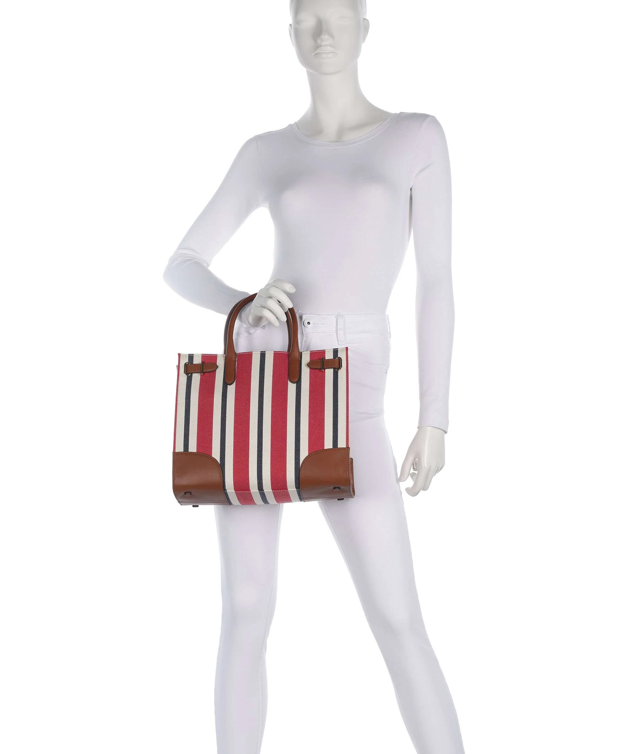 Lauren Ralph Lauren Devyn 42 Handtas festive red strpe/lauren tan - Image 4