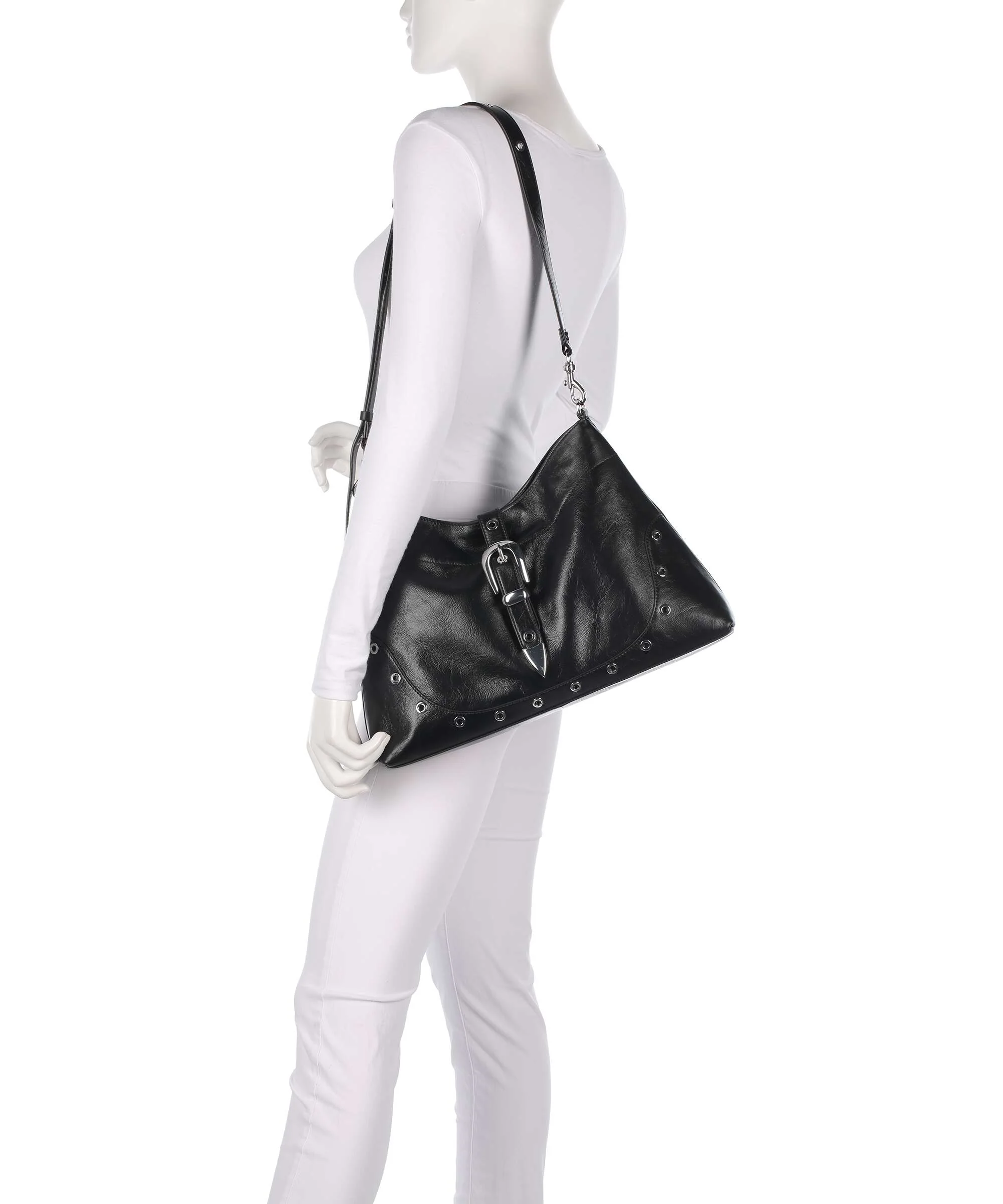Les Visionnaires Elisa Rivet Glossy Hobo tas black - Image 3