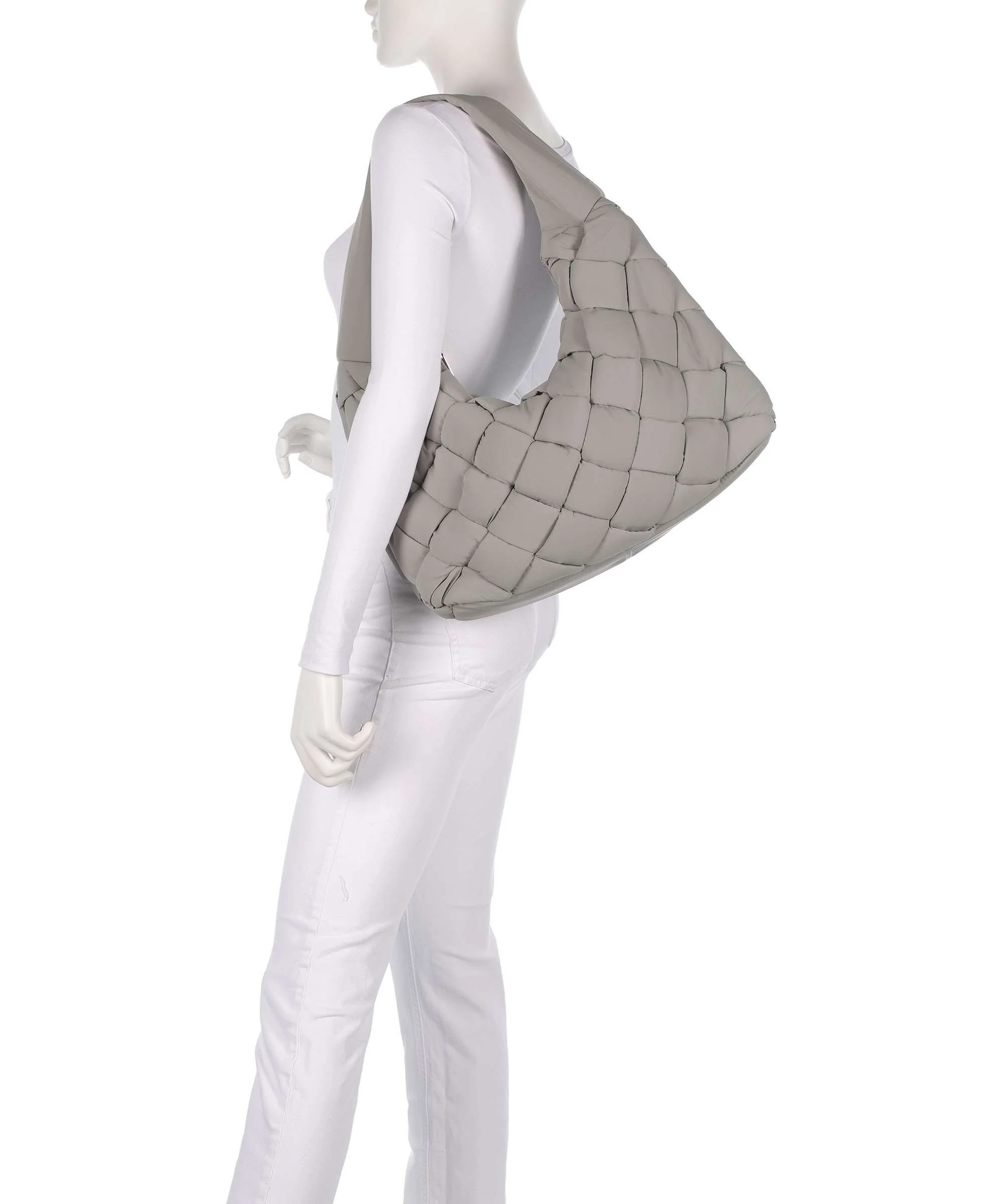 Liebeskind Bo Weaved Nylon L Hobo tas neutral grey - Image 3