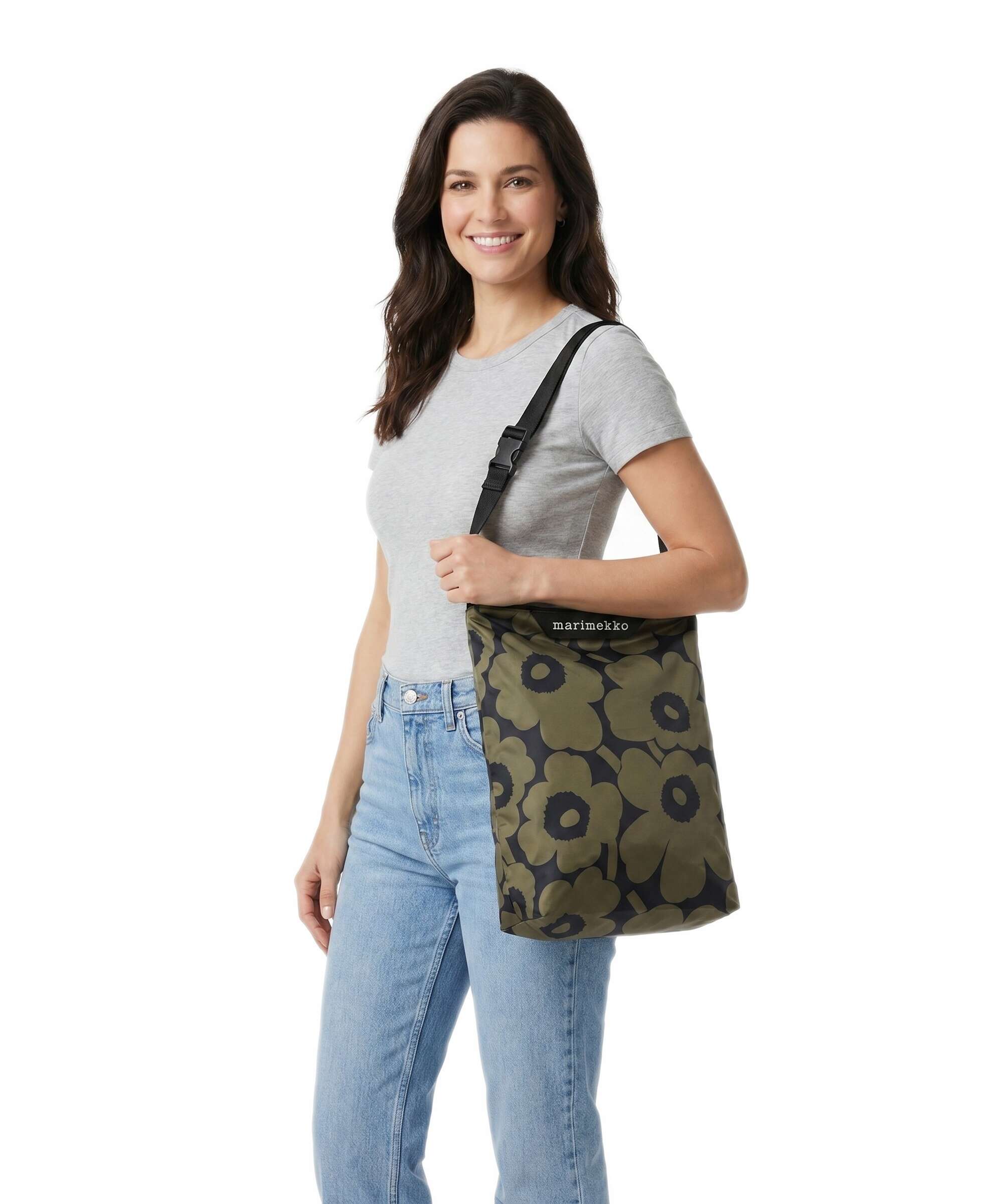 Marimekko Neat M Unikko Hobo tas olive green/dark blue - Image 3