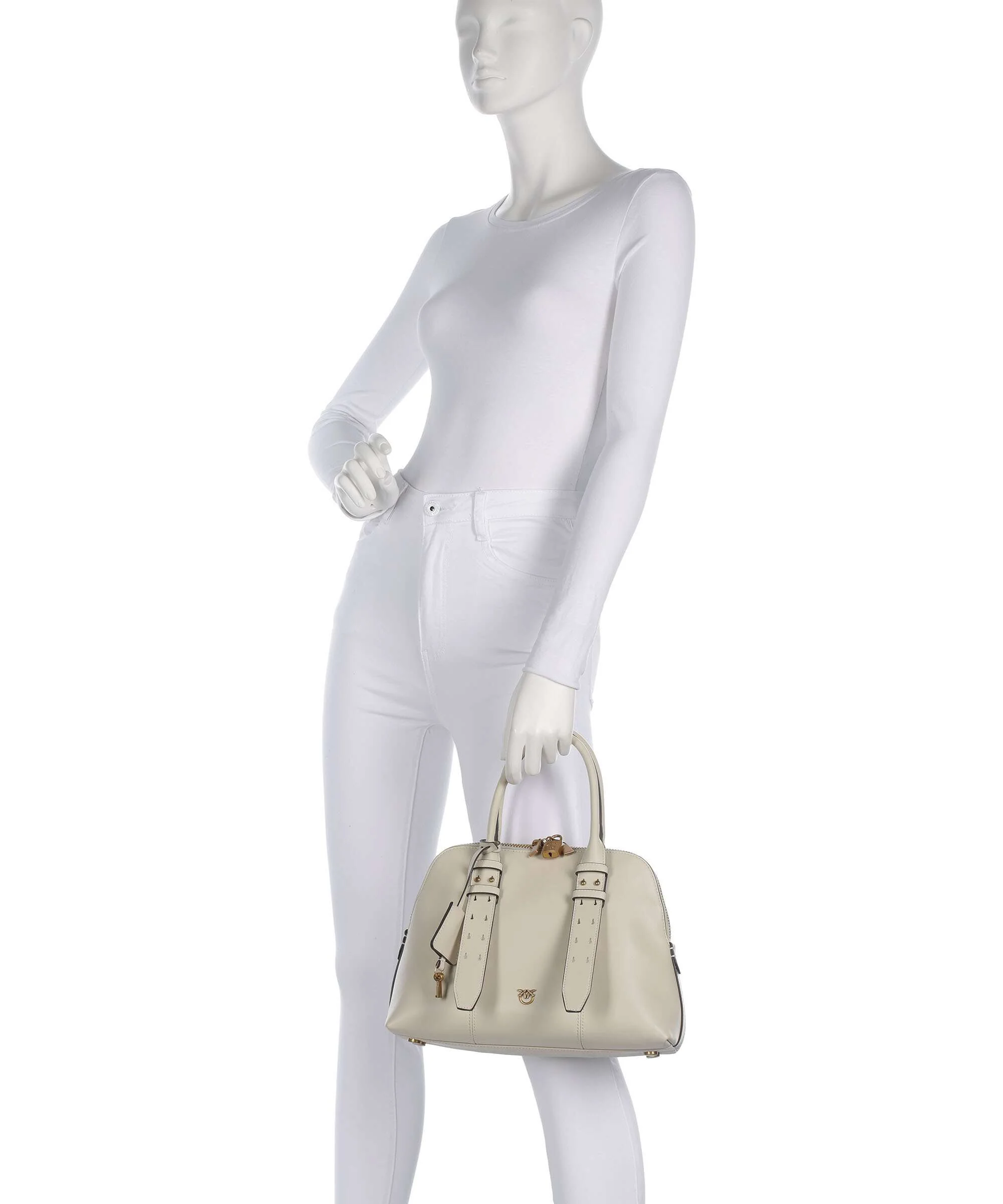 Pinko Bowling Medium Handtas bianco seta/antique gold - Image 3