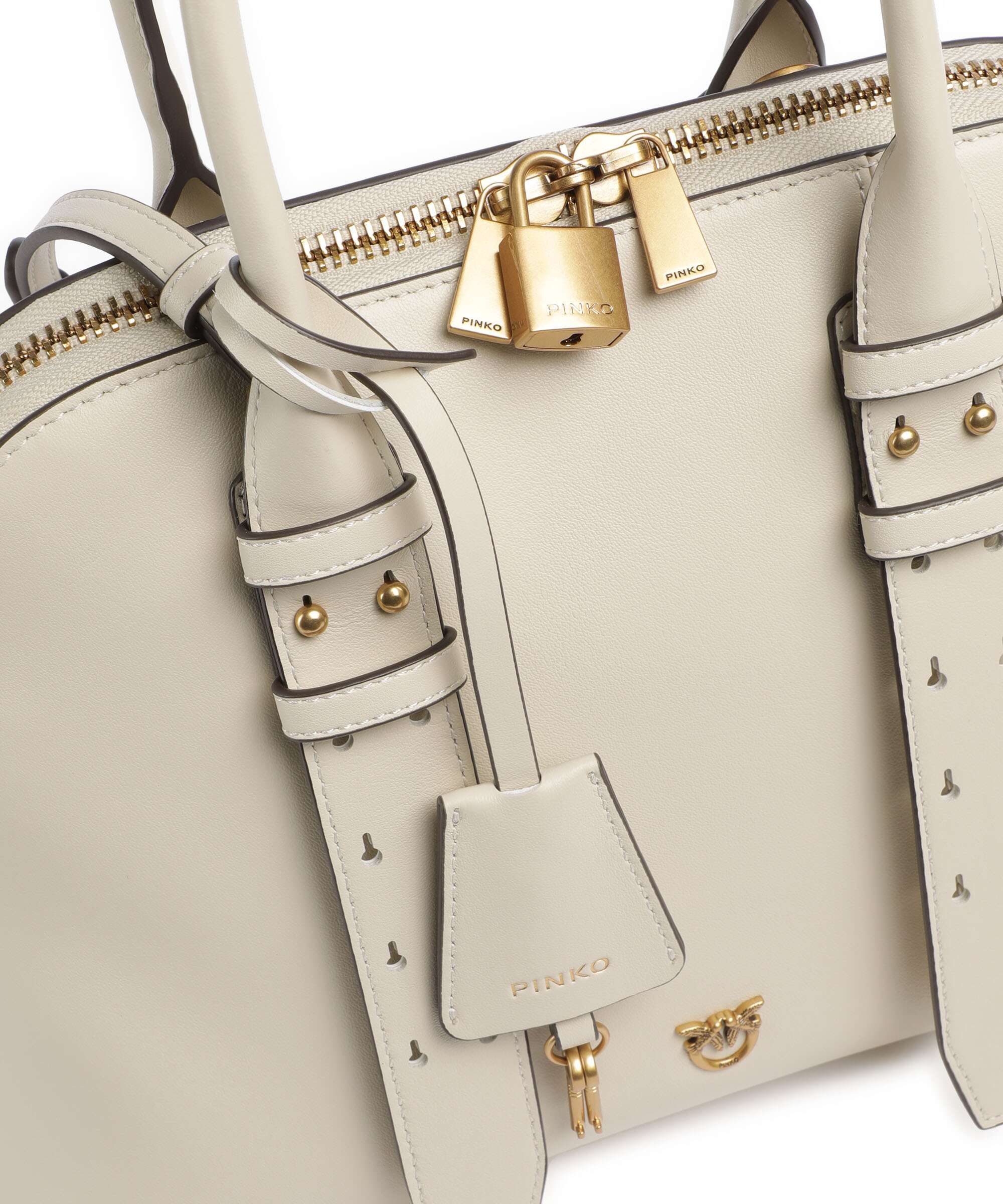 Pinko Bowling Medium Handtas bianco seta/antique gold - Image 4