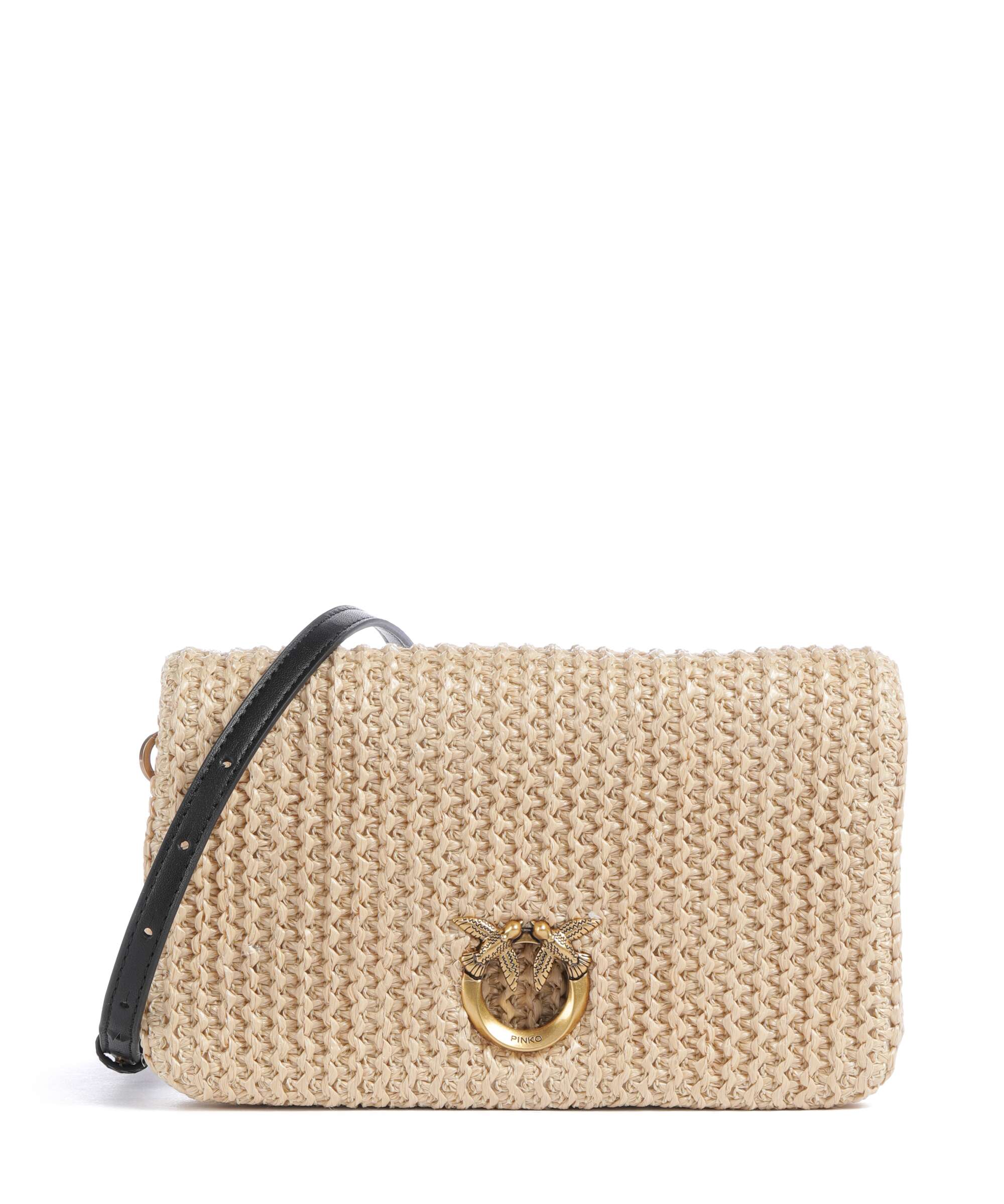Pinko Love Click Soft Horizontal Mini Crossbody tas rafia/nero/antique gold