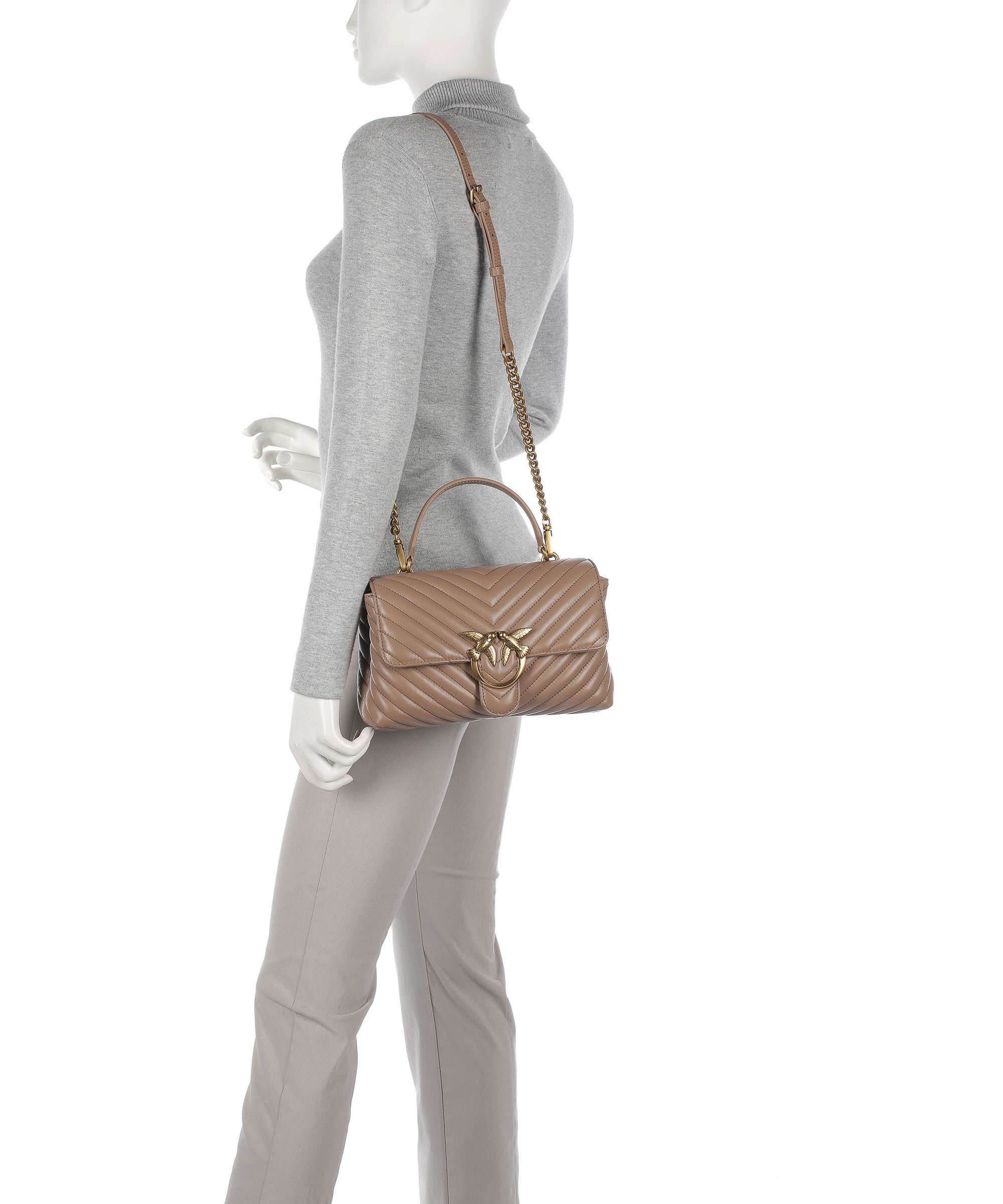 Pinko Love Lady Puff Classic Handtas biscotto zenzero/antique gold - Image 3