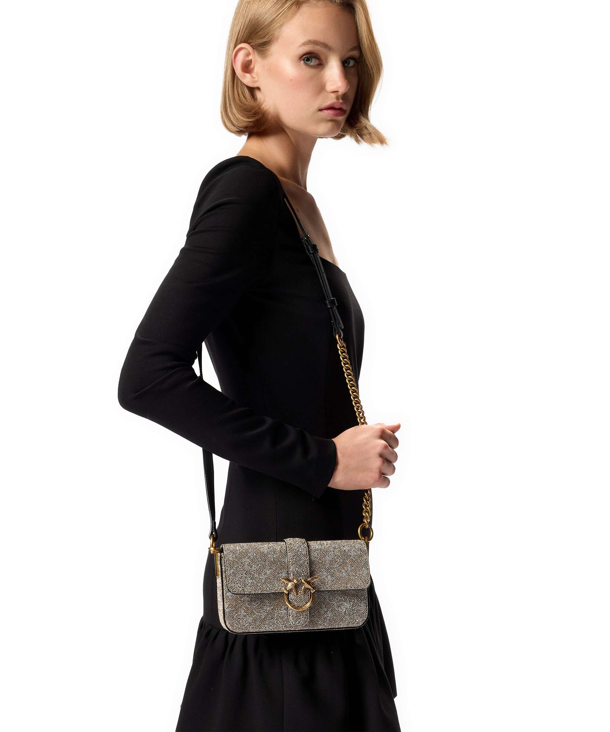 Pinko Love One Baby Slouchy Crossbody tas oro/antique gold - Image 4