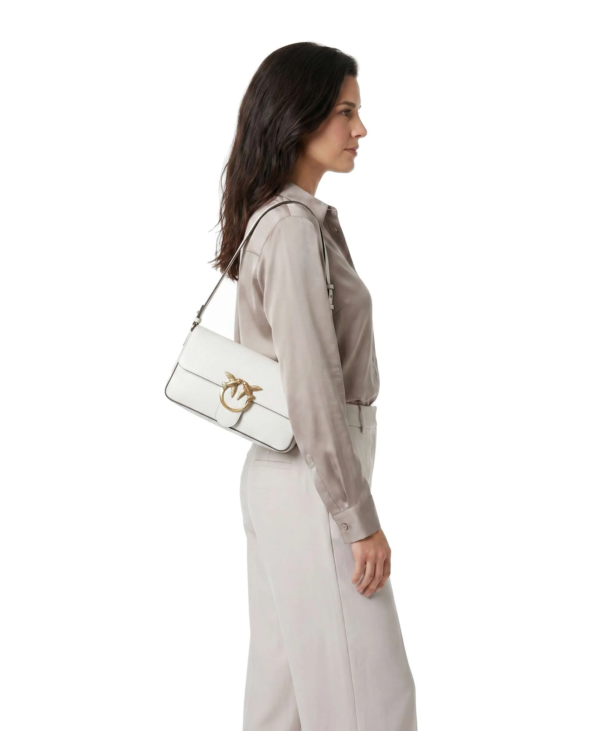 Pinko Love One Classic Slouchy Schoudertas bianco nembo/antique gold - Image 3