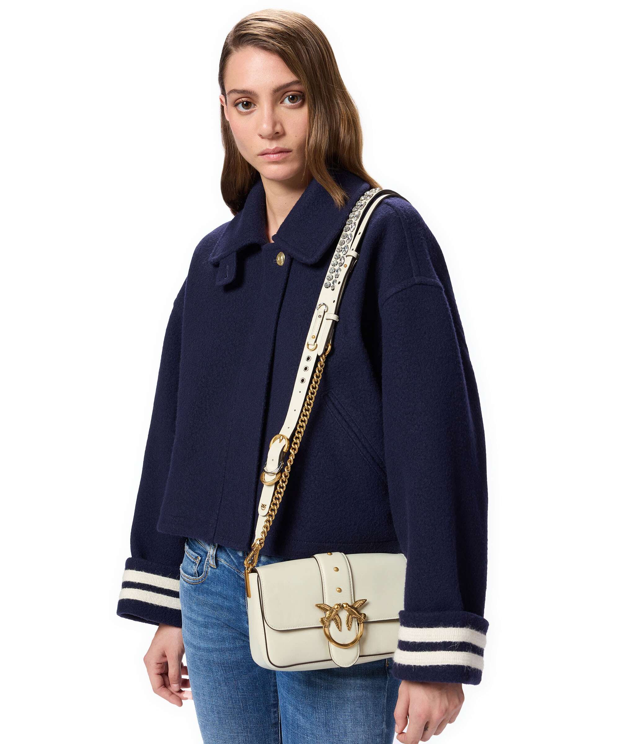 Pinko Love One Mini Slouchy Charms Crossbody tas bianco seta/antique gold - Image 4