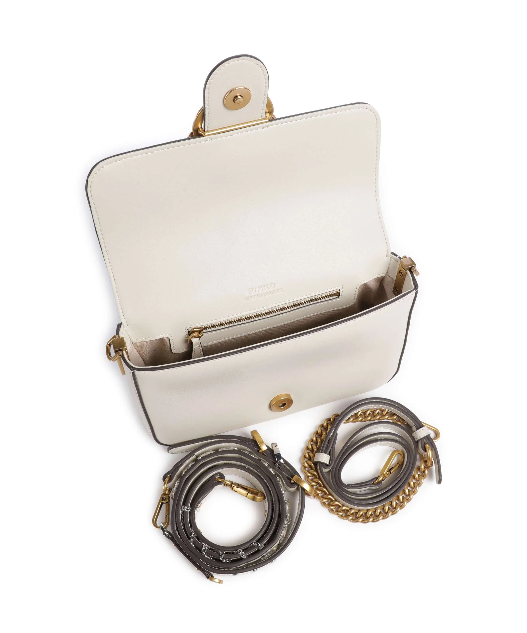 Pinko Love One Mini Slouchy Charms Crossbody tas bianco seta/antique gold - Image 7