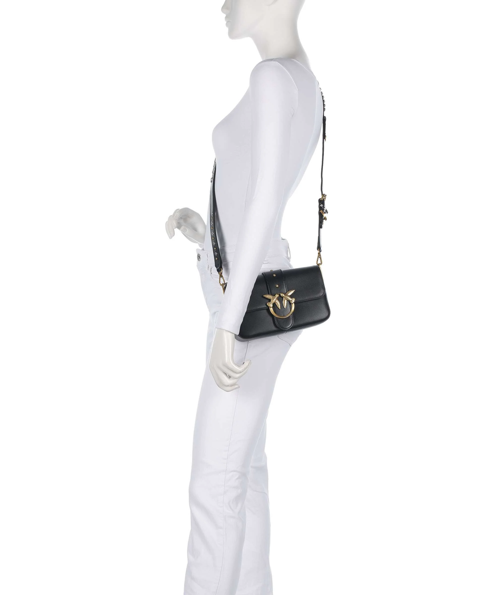 Pinko Love One Mini Slouchy Charms Crossbody tas nero/antique gold - Image 3