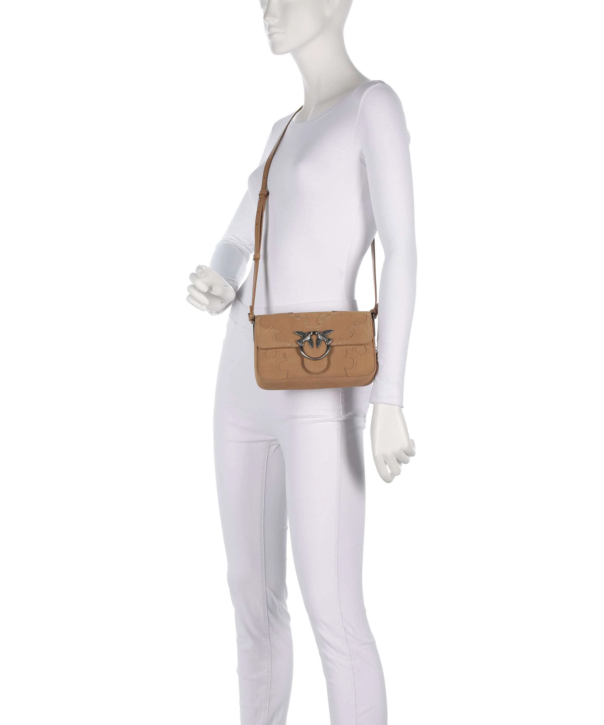 Pinko Love One Mini Slouchy Crossbody tas beige/scoiattolo/old silver - Image 3