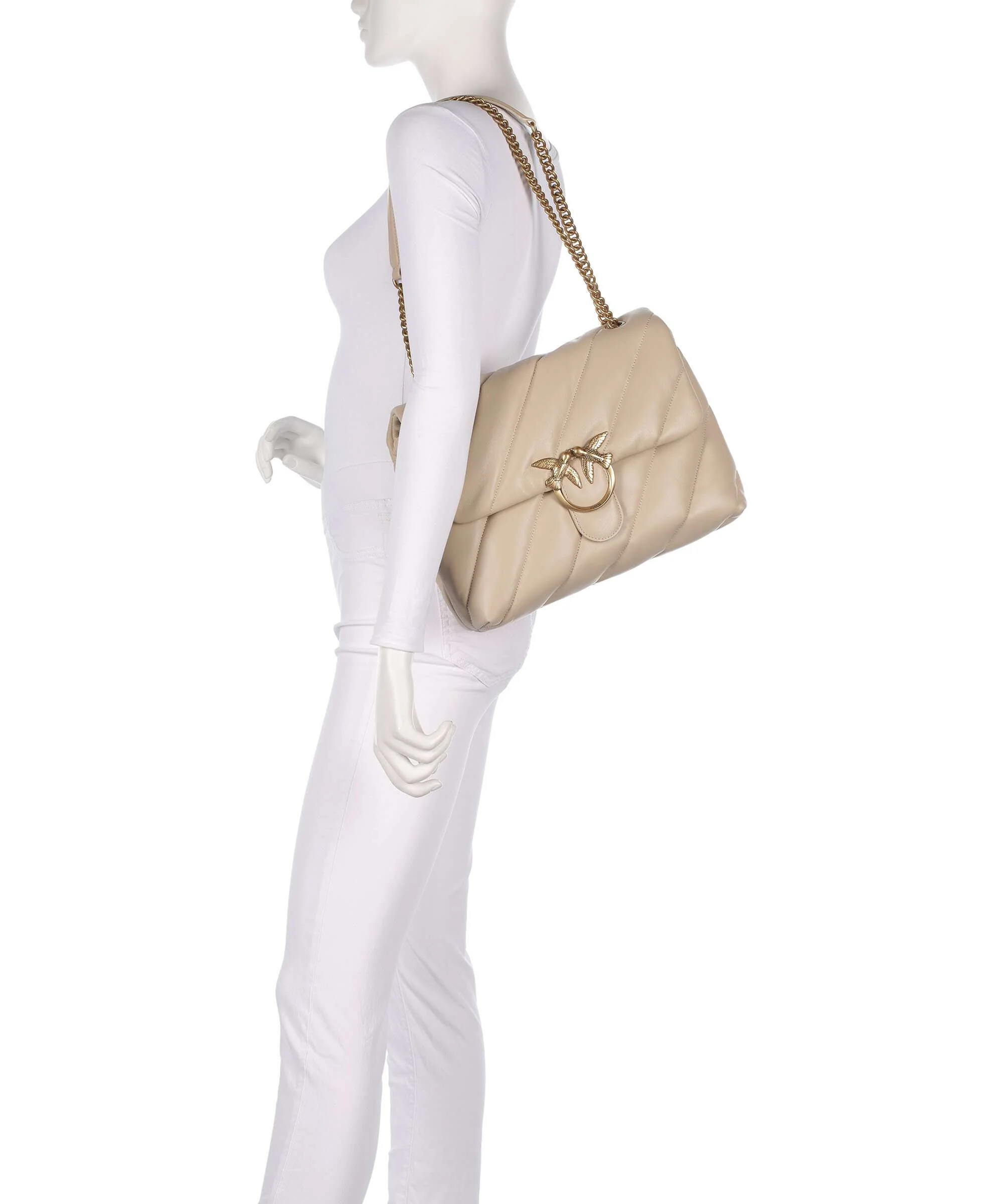 Pinko Love Puff Big Schoudertas beige/grigio fumo/antique gold - Image 3
