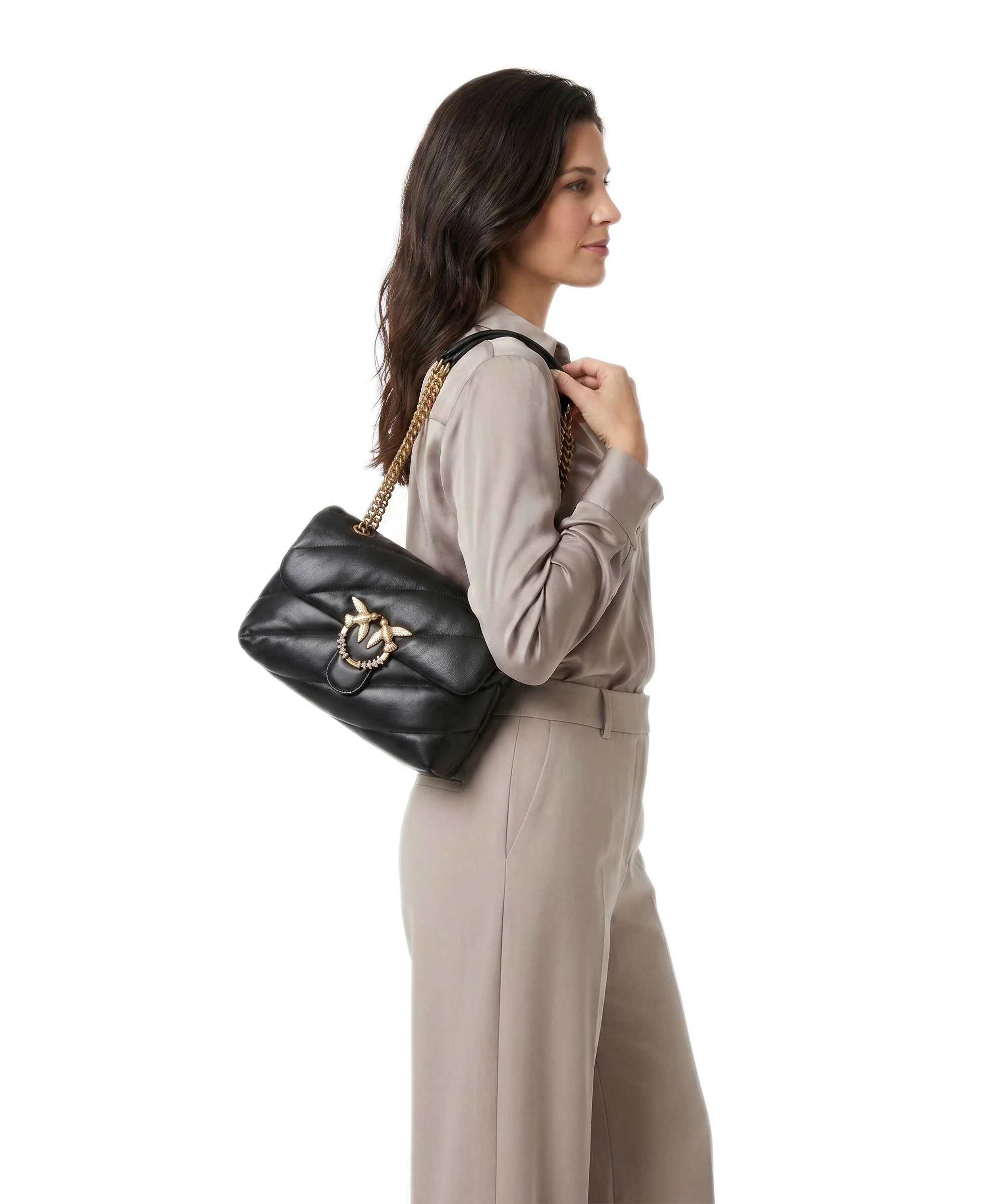 Pinko Love Puff Classic New Buckle Schoudertas nero/antique gold - Image 3