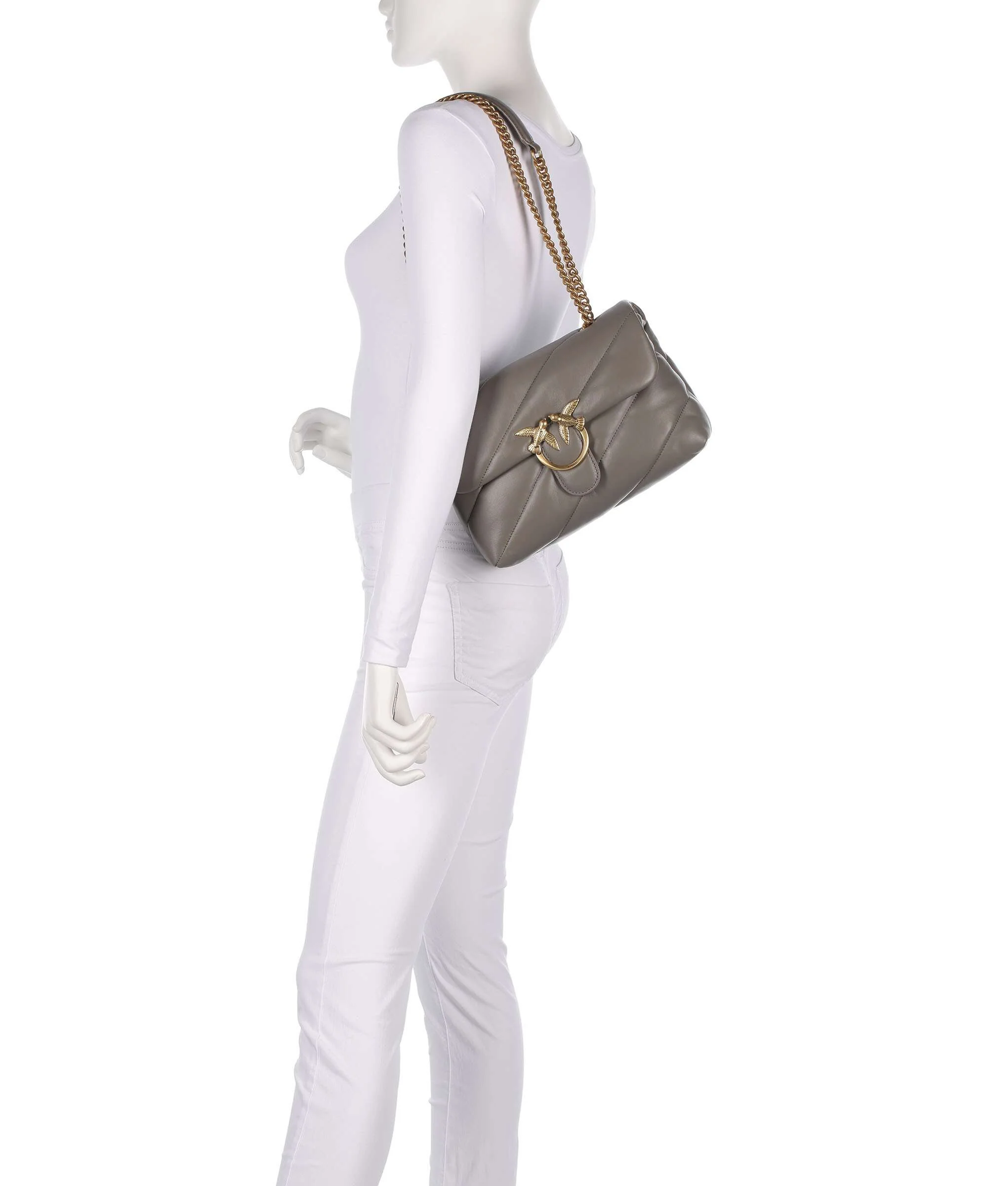 Pinko Love Puff Classic Schoudertas grigio asfalto/antique gold - Image 4