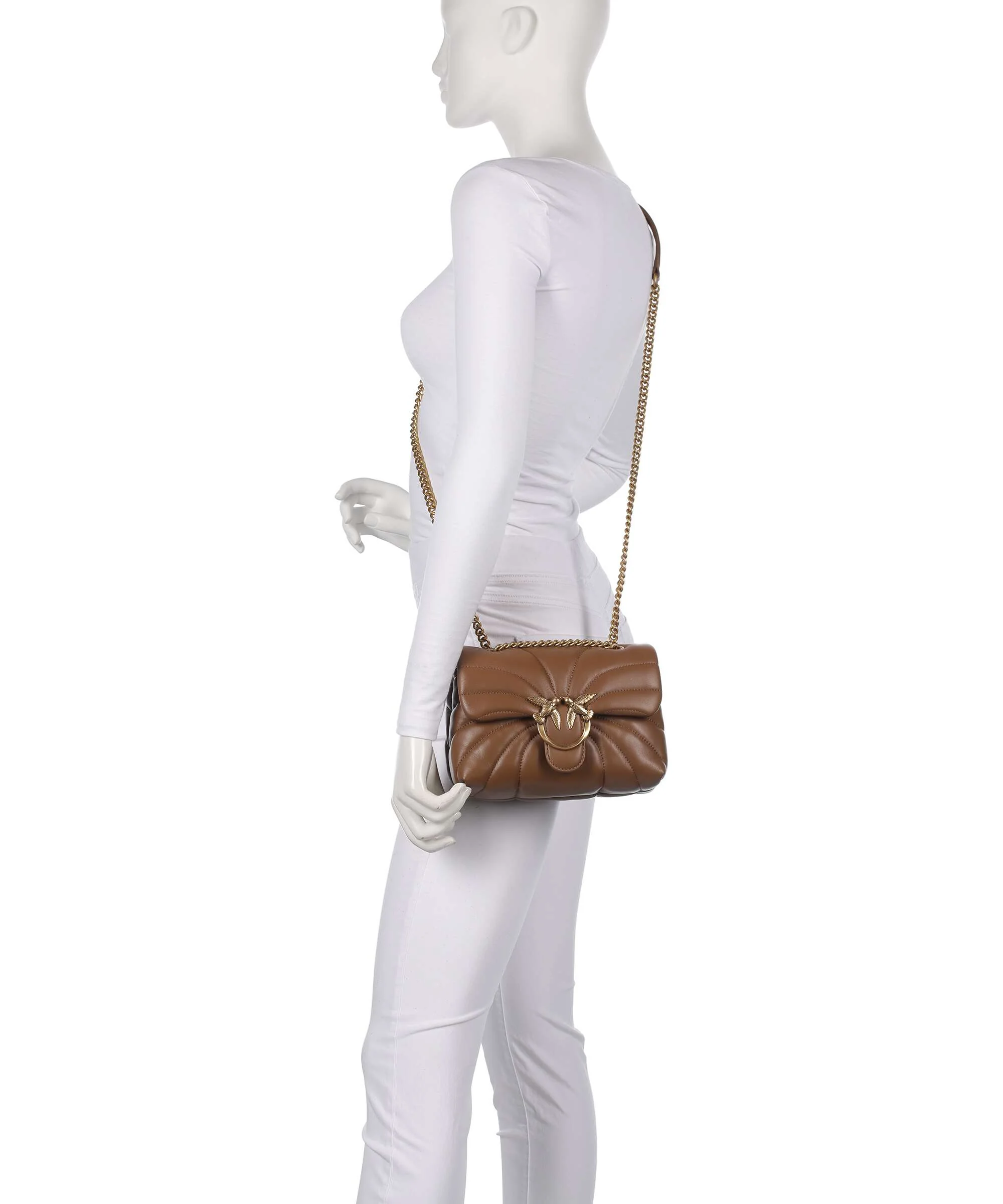 Pinko Love Puff Mini Schoudertas marrone cognac/antique gold - Image 3