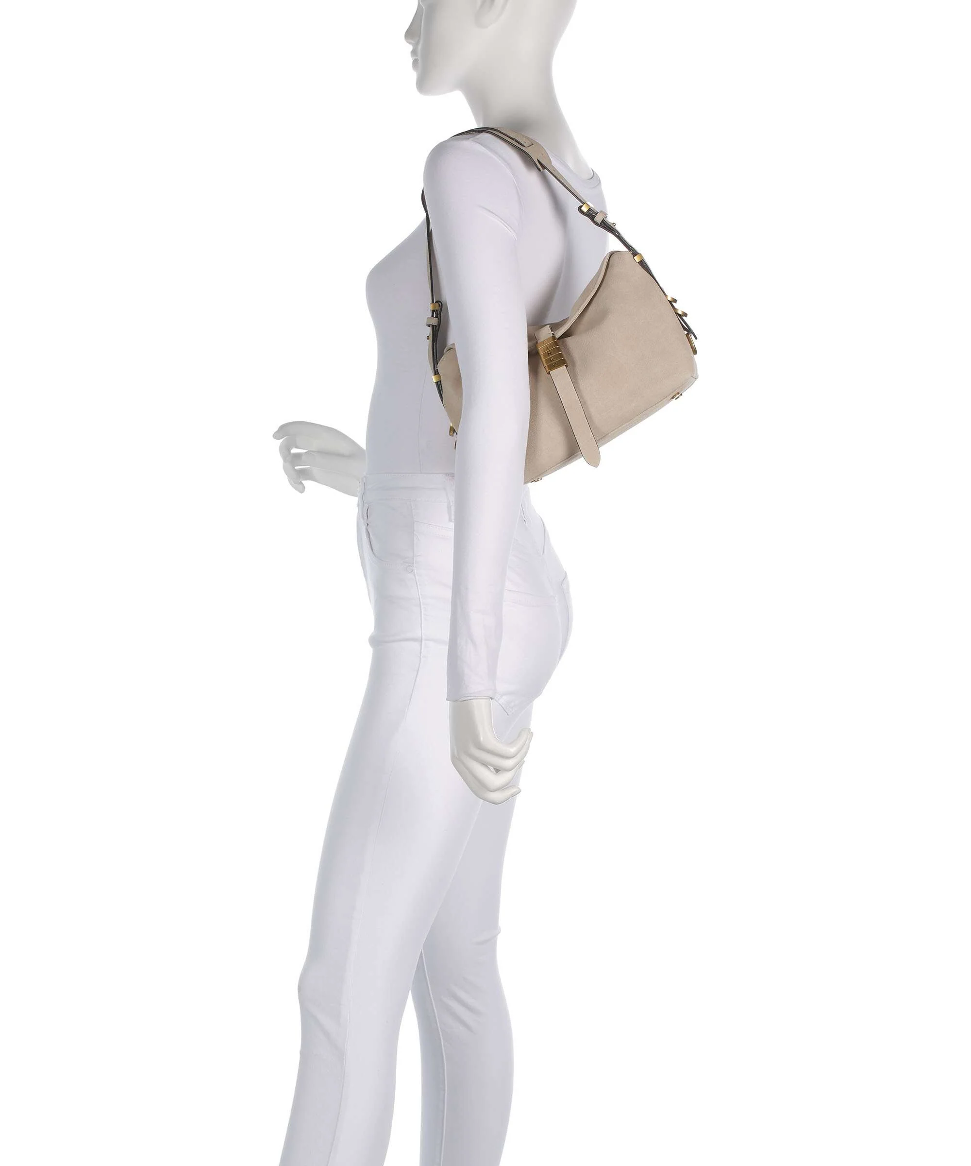 Pinko Saddle Horizontal Mini Schoudertas beige/grigio fumo/antique gold - Image 3