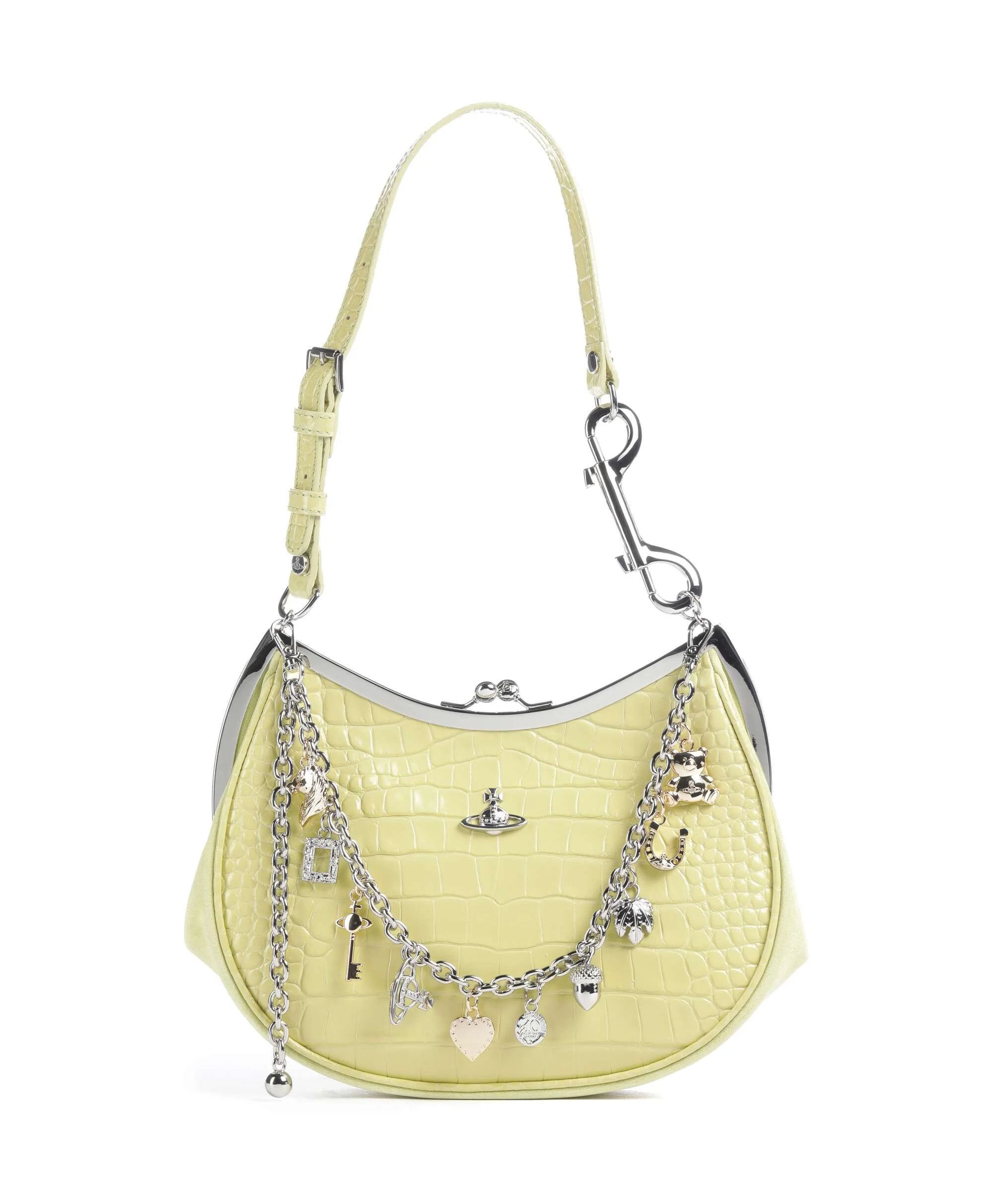 Vivienne Westwood Charm Frame Embossed Croc Schoudertas lime green