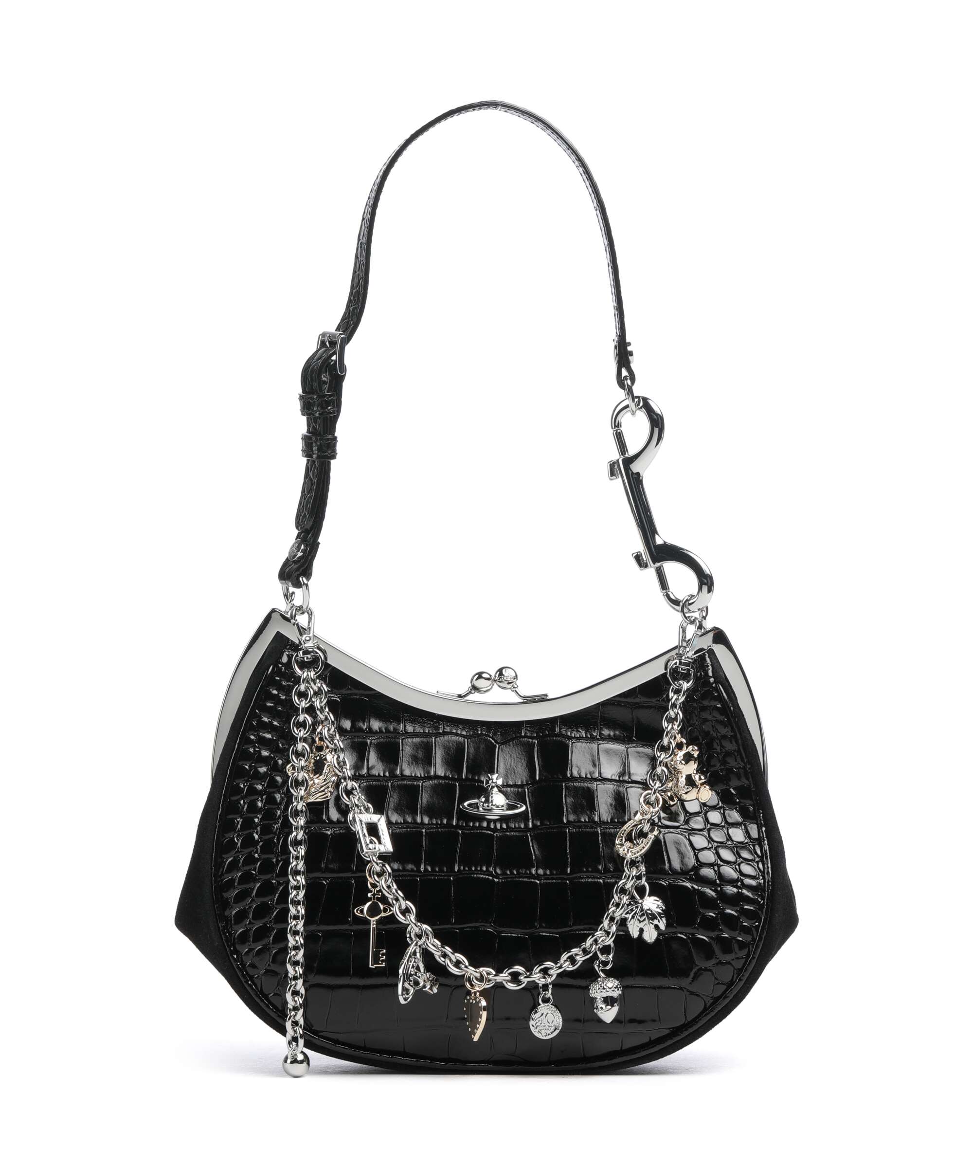 Vivienne Westwood Charm Frame Embossed Croc Schoudertas black