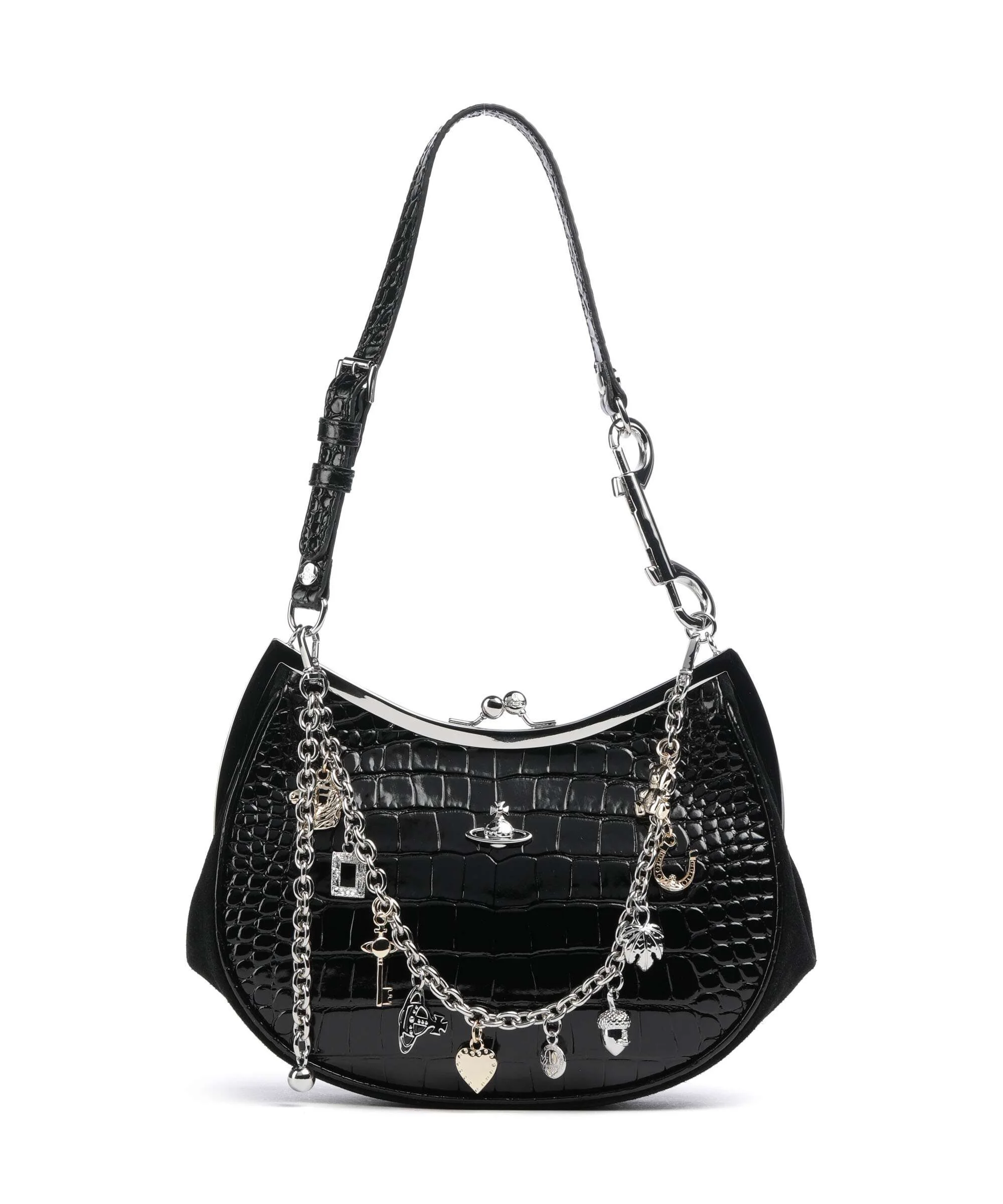 Vivienne Westwood Charm Frame Embossed Croc Schoudertas black charms