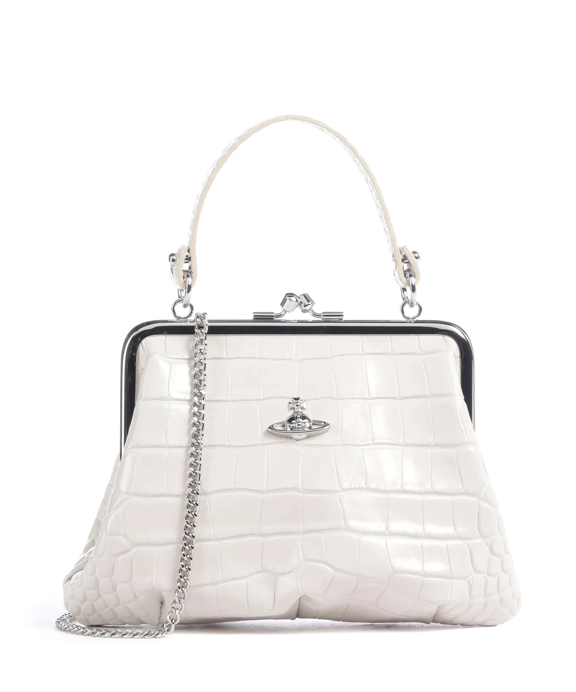 Vivienne Westwood Granny Frame Embossed Croc Handtas pearl white