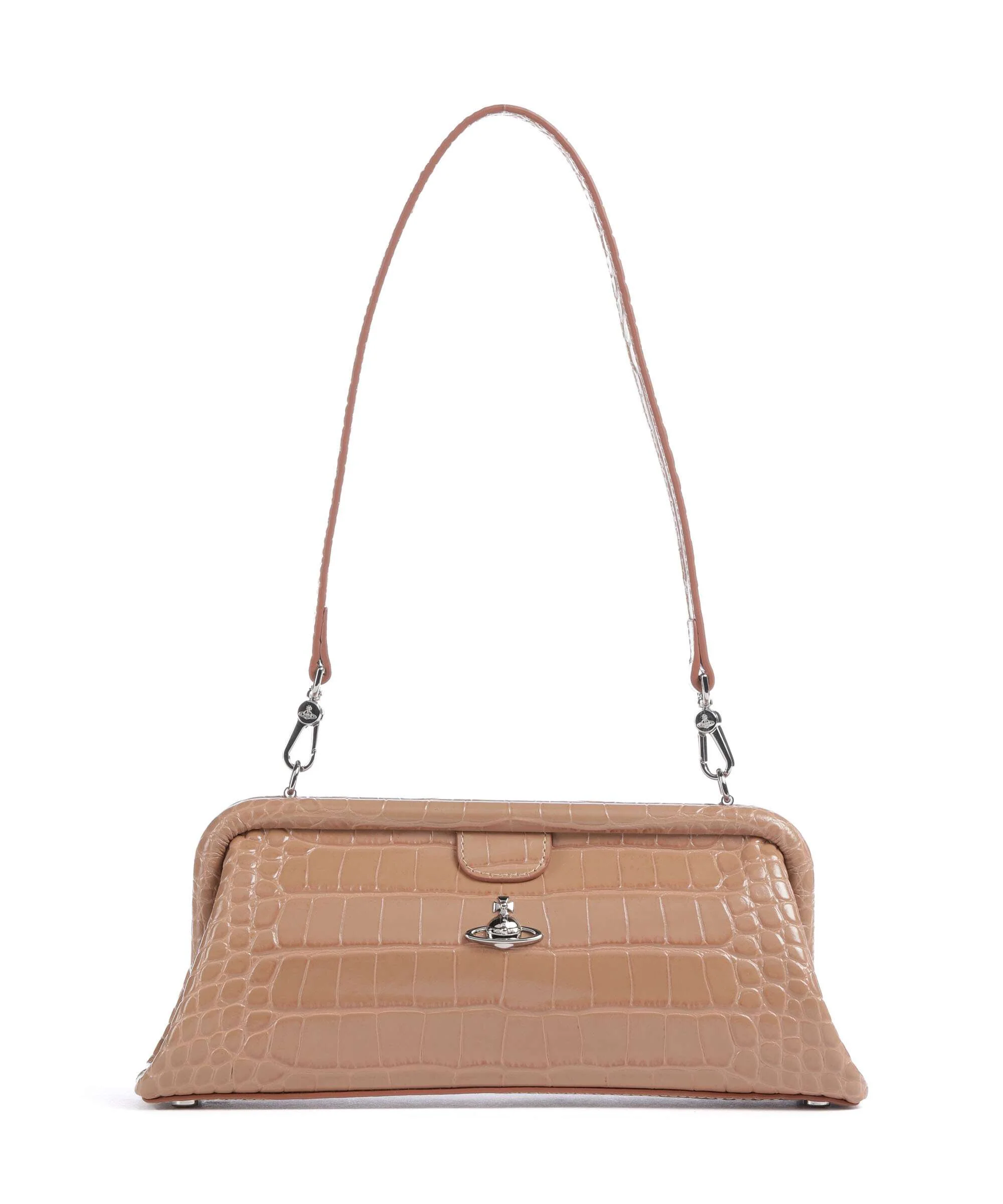 Vivienne Westwood Jane Frame Embossed Croc Schoudertas dusty pink