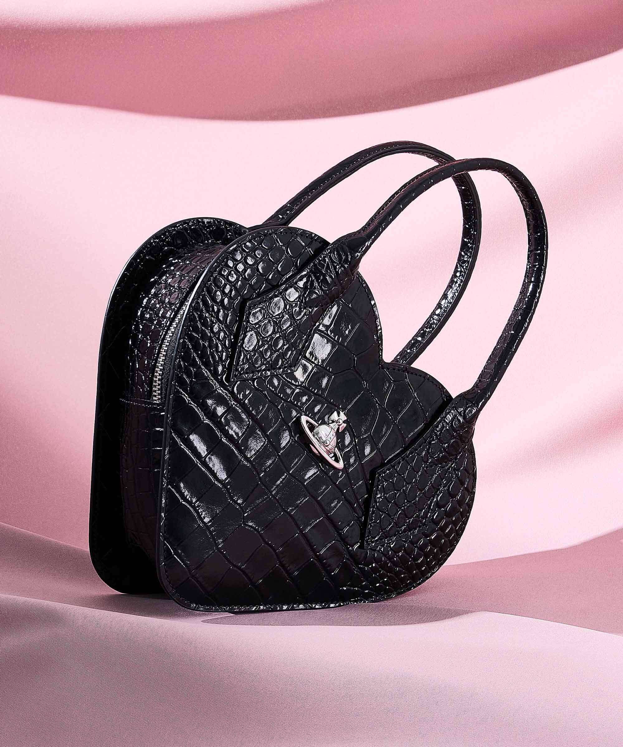 Vivienne Westwood Josephine Heart Embossed Croc Handtas black - Image 2